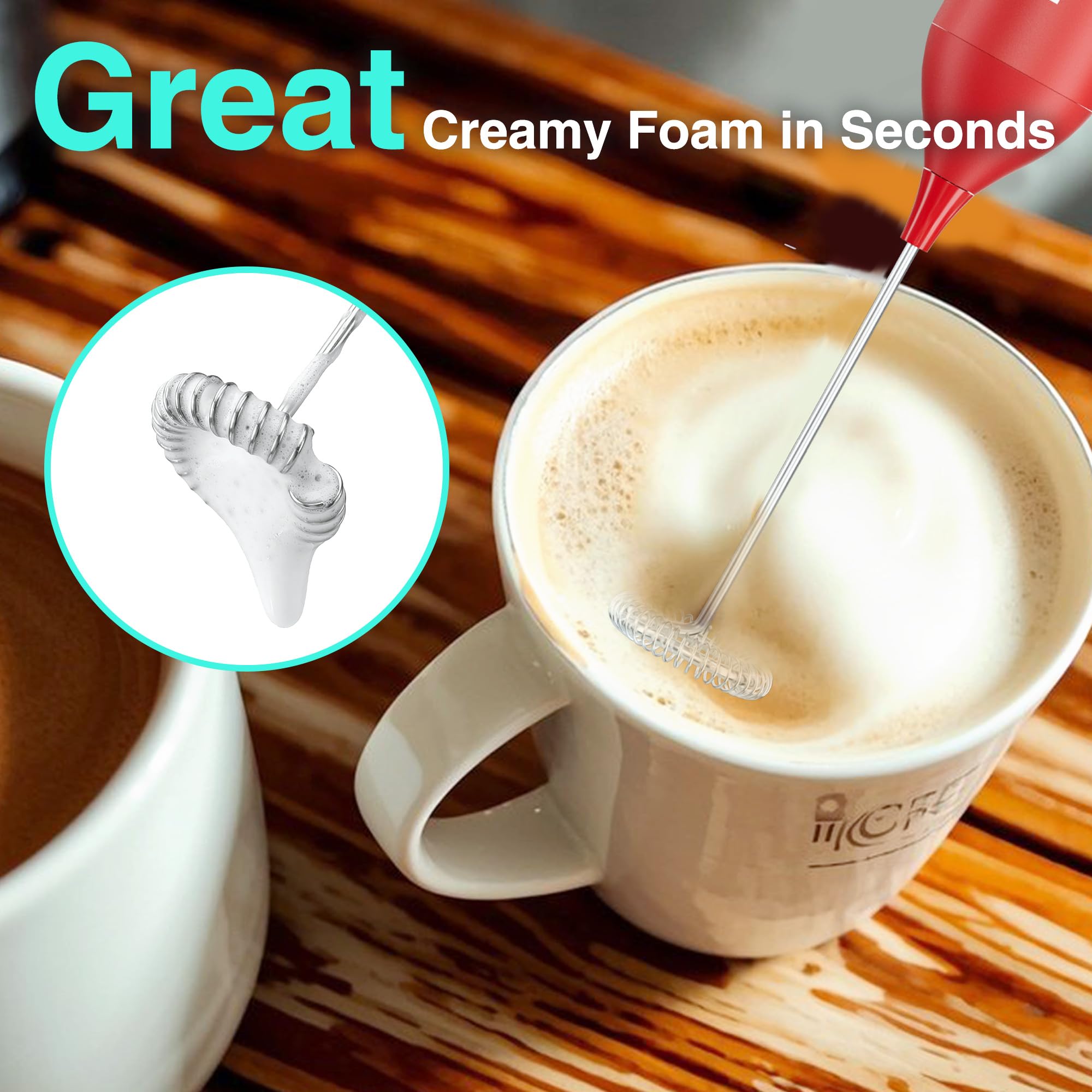 HAUSHOF Handheld Rechargeable Milk Frother Wand with Stand,Coffee Mixer