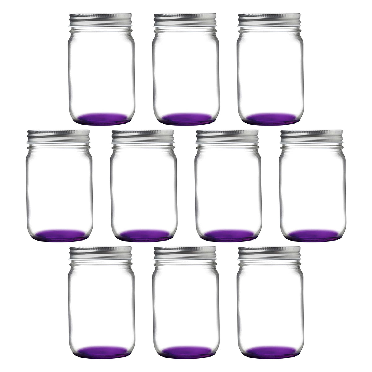 DISCOUNT PROMOS Custom Decorating Mason Jars 12 oz. Set of 100, Personalized Bulk Pack - Glass Jars for Overnight Oats, Candies, Fruits, Pickles, Spices, Beverages - Purple