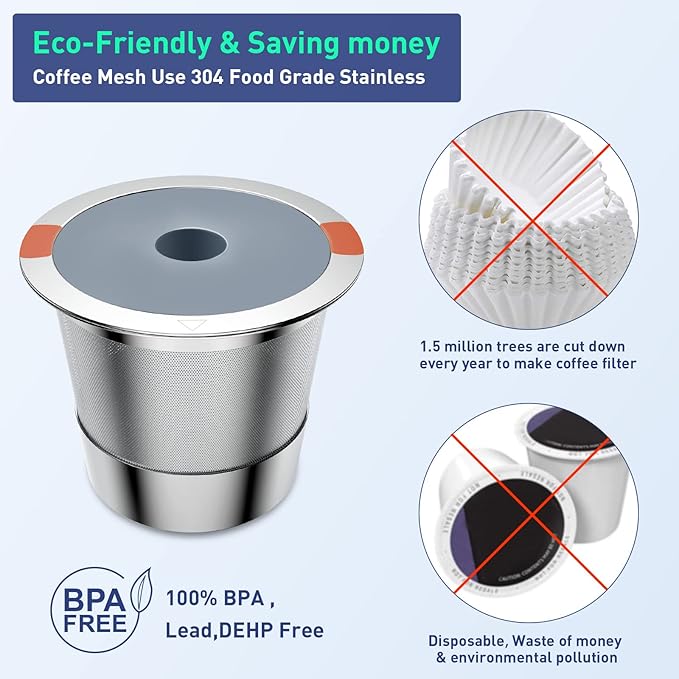Reusable K Cups for keurig | reusable coffee pods for Keurig 1.0 & 2.0 Single Cup Coffee Makers, stainless steel reusable k cup keurig filter replacement (3pack)