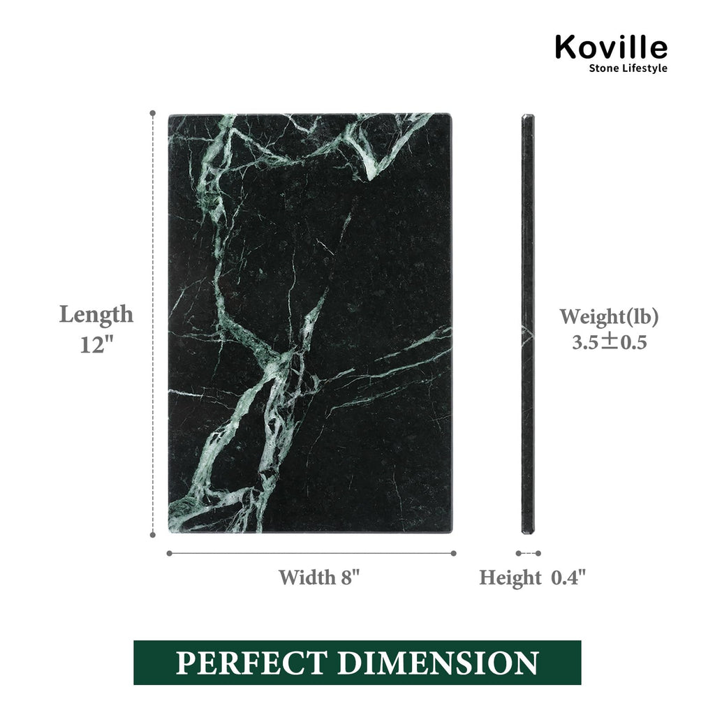 Koville Natural Green Marble Cutting Board for Kitchen Pastry Bread Macaron Display, 12" x 8" Real Stone Slab Marble Cheese Board for Home Countertop, Bathroom Perfume Tray Candle Plate