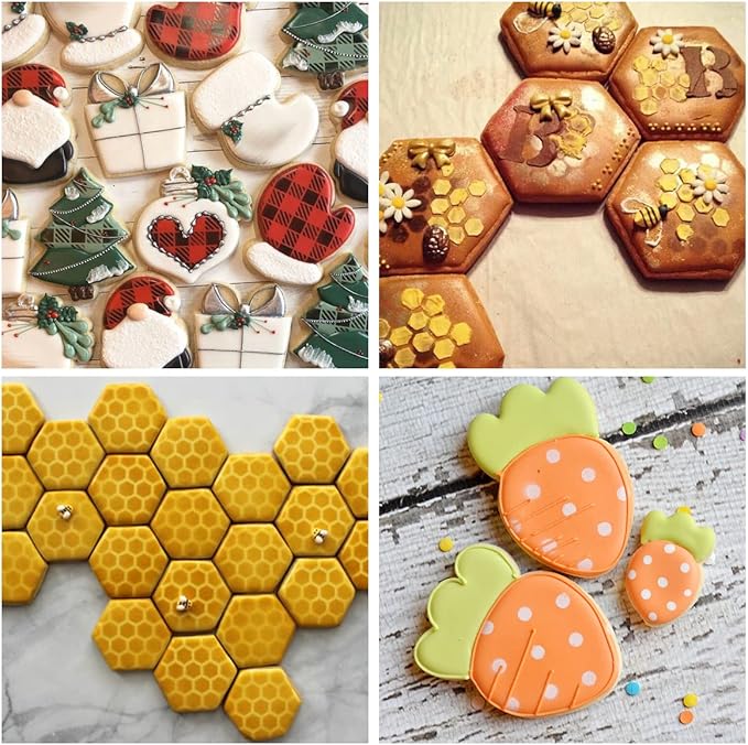 6x6in Cookie Stencils for Royal Icing Cookies Sugar Cookie, 16 Pcs Reusable Plastic Biscuit Cake Stencils with Checkered Buffalo Plaid Star Dots Shape for Airbrush Baking Craft Drawing DIY Art Decor