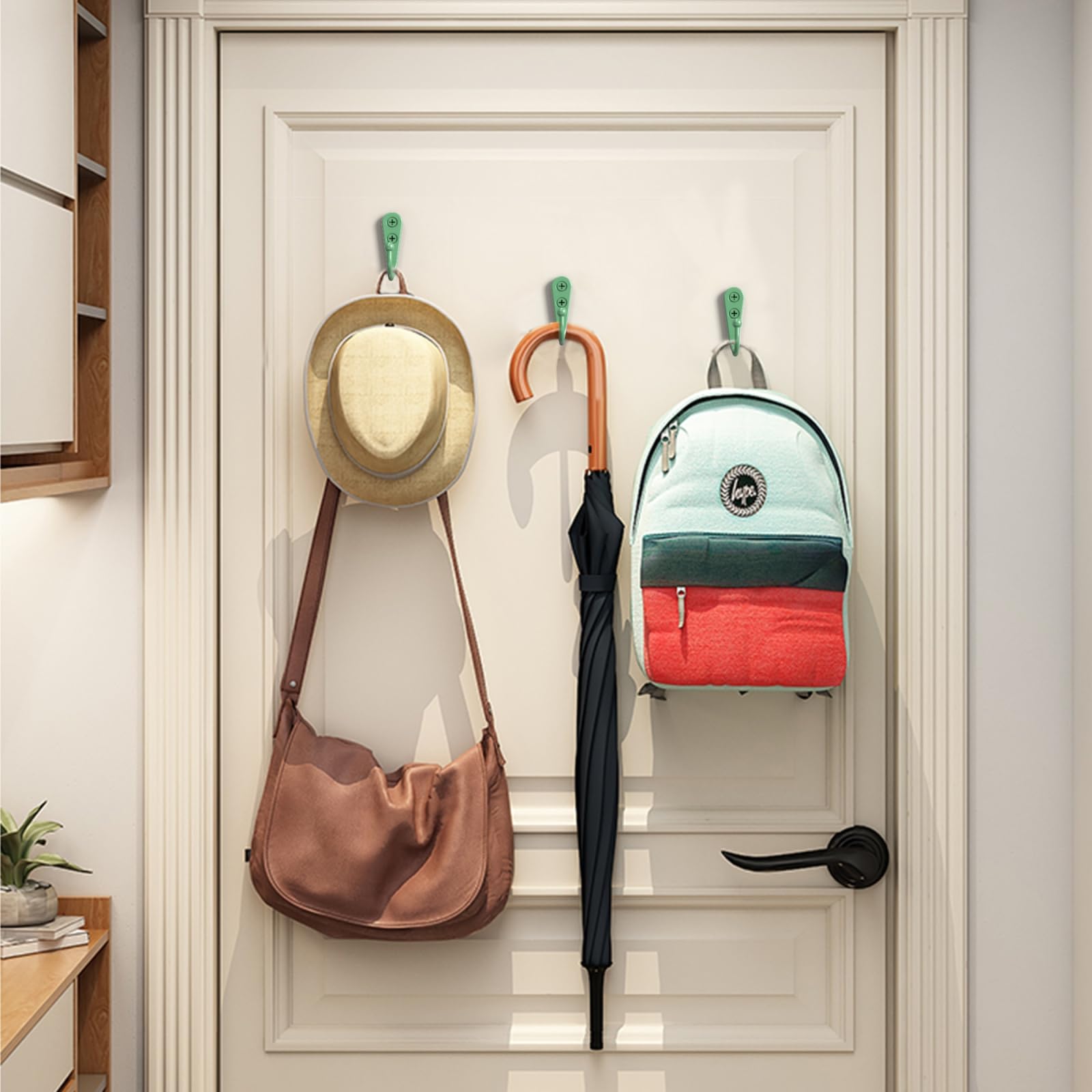 PRIGVOT 15-Pack Green Wall Mount Hooks for Hanging Coats & Towels