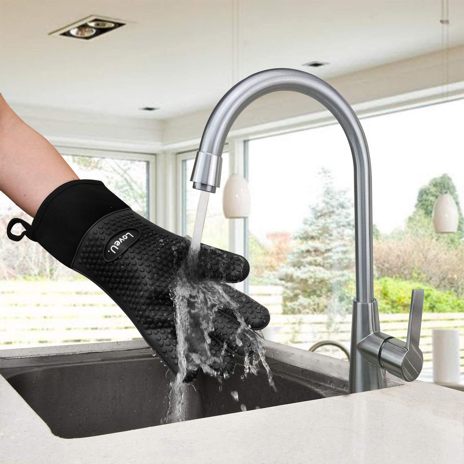 Silicone Oven Mitts Gloves - Heat Resistant, Non-Slip for BBQ, Grilling