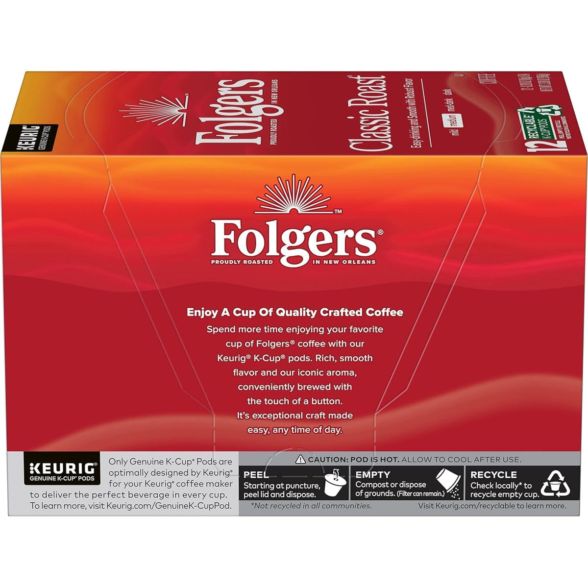 Folgers Classic Roast Coffee, Medium Roast, Keurig K-Cup Pods, 72 Count