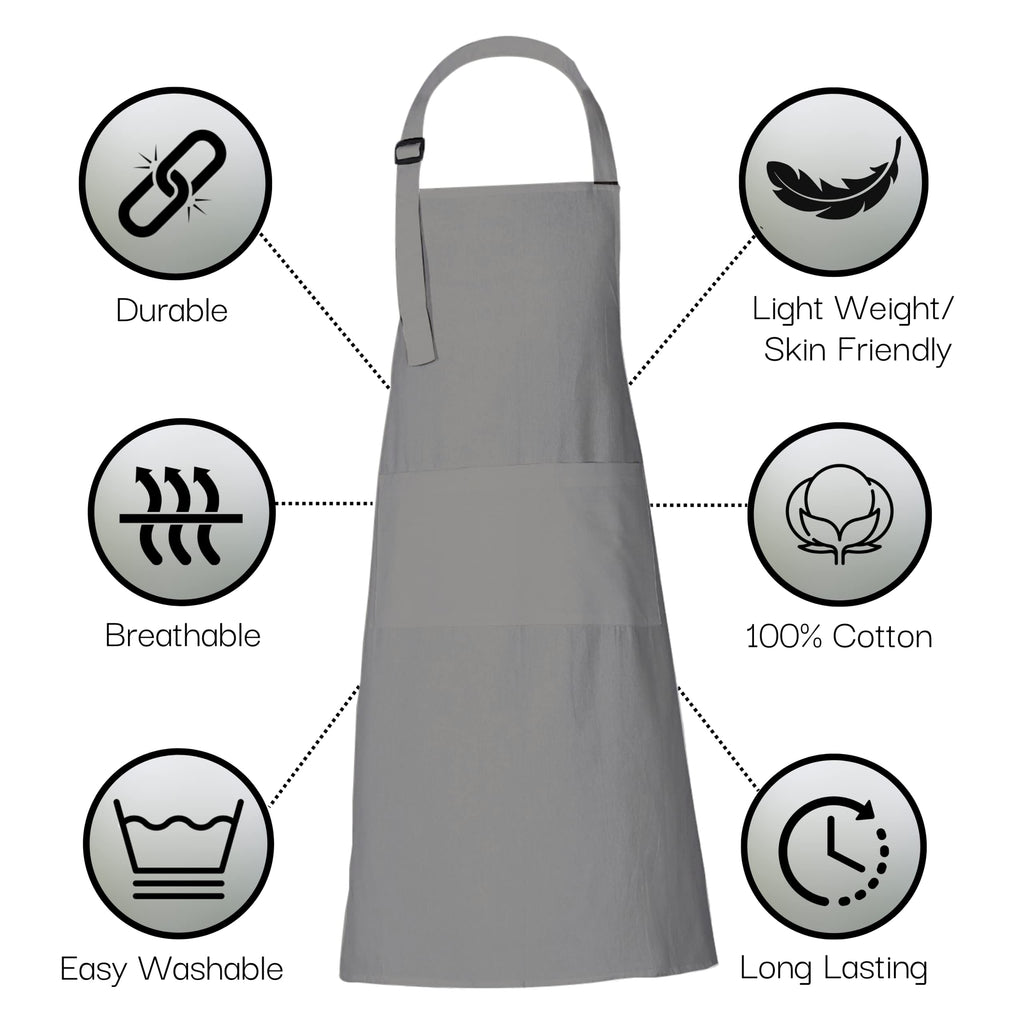 RAJRANG Pack of 2 Chef Apron for Women with pockets 35x27 Inches Vintage Farmhouse Bib Aprons for Men - Neutral Grey