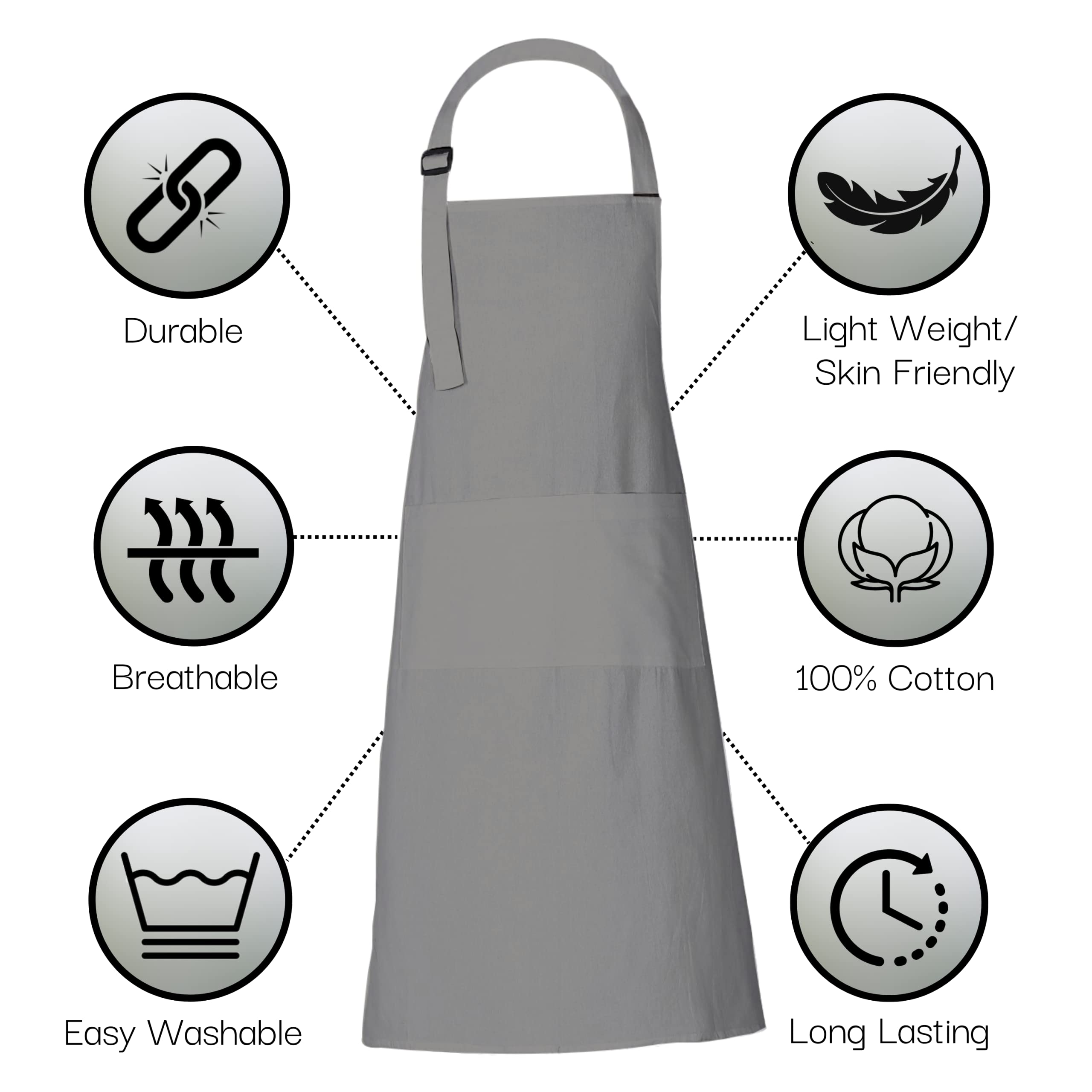 RAJRANG Pack of 2 Chef Apron for Women with pockets 35x27 Inches Vintage Farmhouse Bib Aprons for Men - Neutral Grey