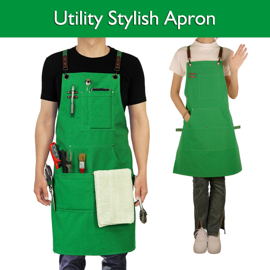 Stenffy 10 Pack Kitchen Apron, Work Apron, Canvas Apron, Green