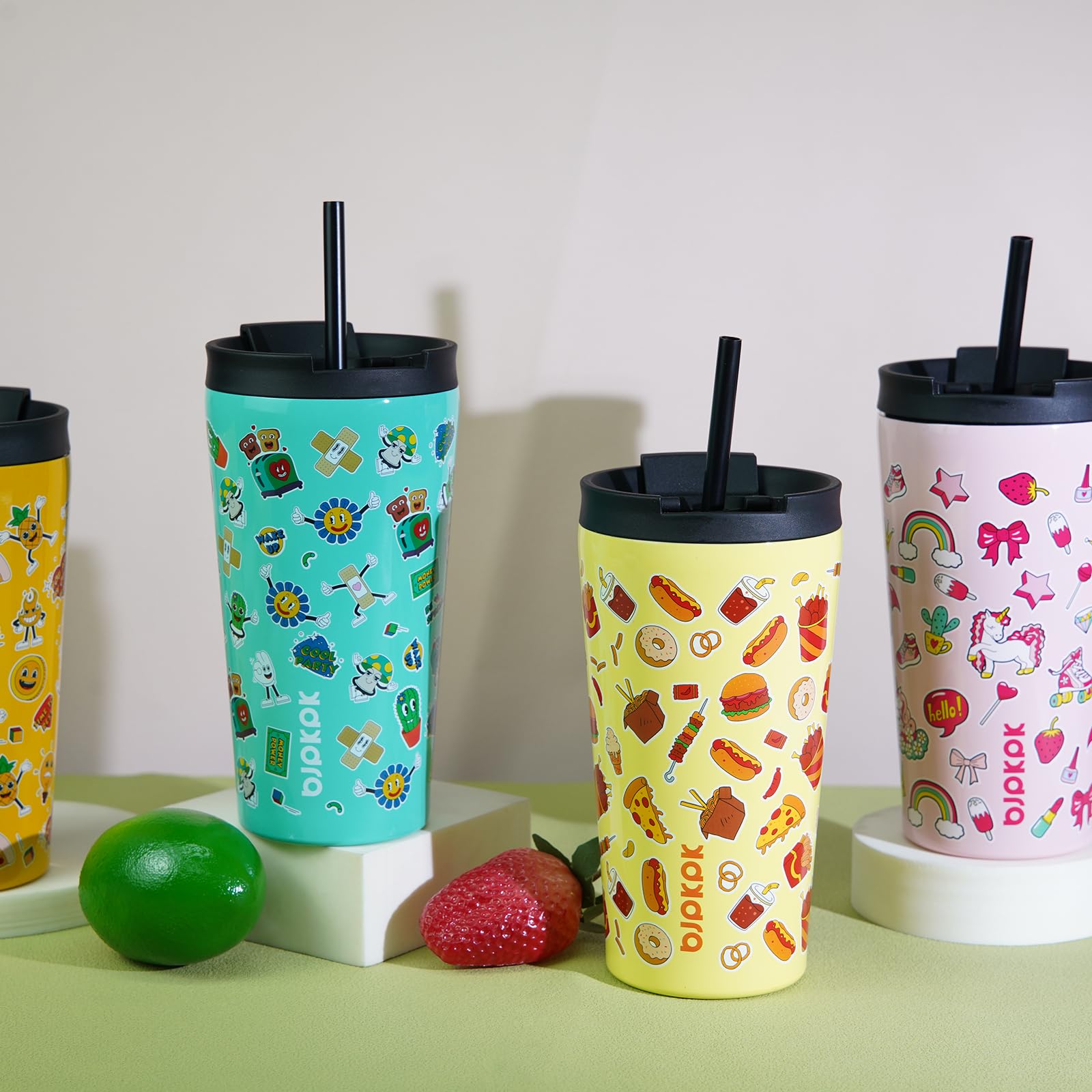 BJPKPK 22 oz Coffee Tumbler with Straw, Insulated Stainless Steel Cup