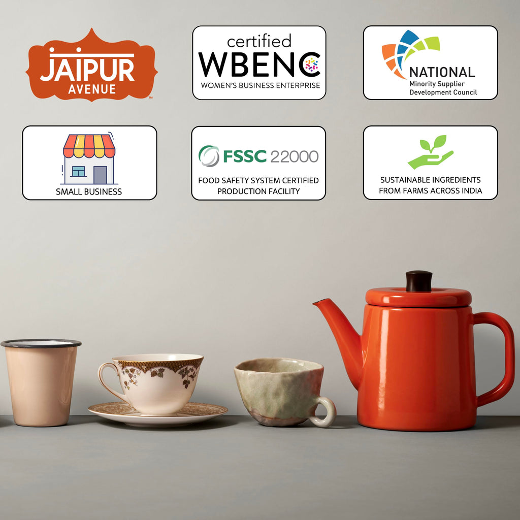 Jaipur Avenue Cardamom Chai Tea Mix Crafted with All-Natural Assam Black Tea, Cardamom, Cane Sugar, and Premium Dry Milk - Preservative-Free, Gluten-Free, Authentic Indian Chai Tea Latte (15 Servings)