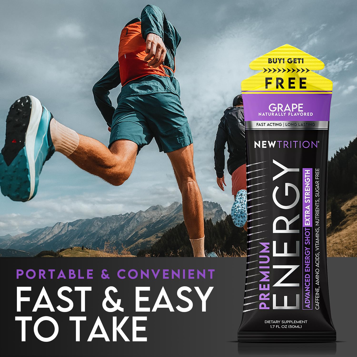 NewTrition® Extra Strength Energy Shots, 1.7 fl oz - 250mg Caffeine with Vitamin B & Amino Acids, Sugar-Free, Zero Calorie Vitamin Energy Drink for Focus & Endurance (Pack of 24, Grape)