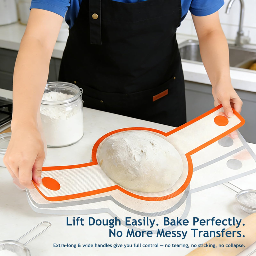 Silicone Bread Sling Oval and Round for Dutch Oven, KITMAL Non Stick Reusable Silicone Baking Mat with Long Handles Sourdough Bread Baking Supplies and Making Tools, Orange