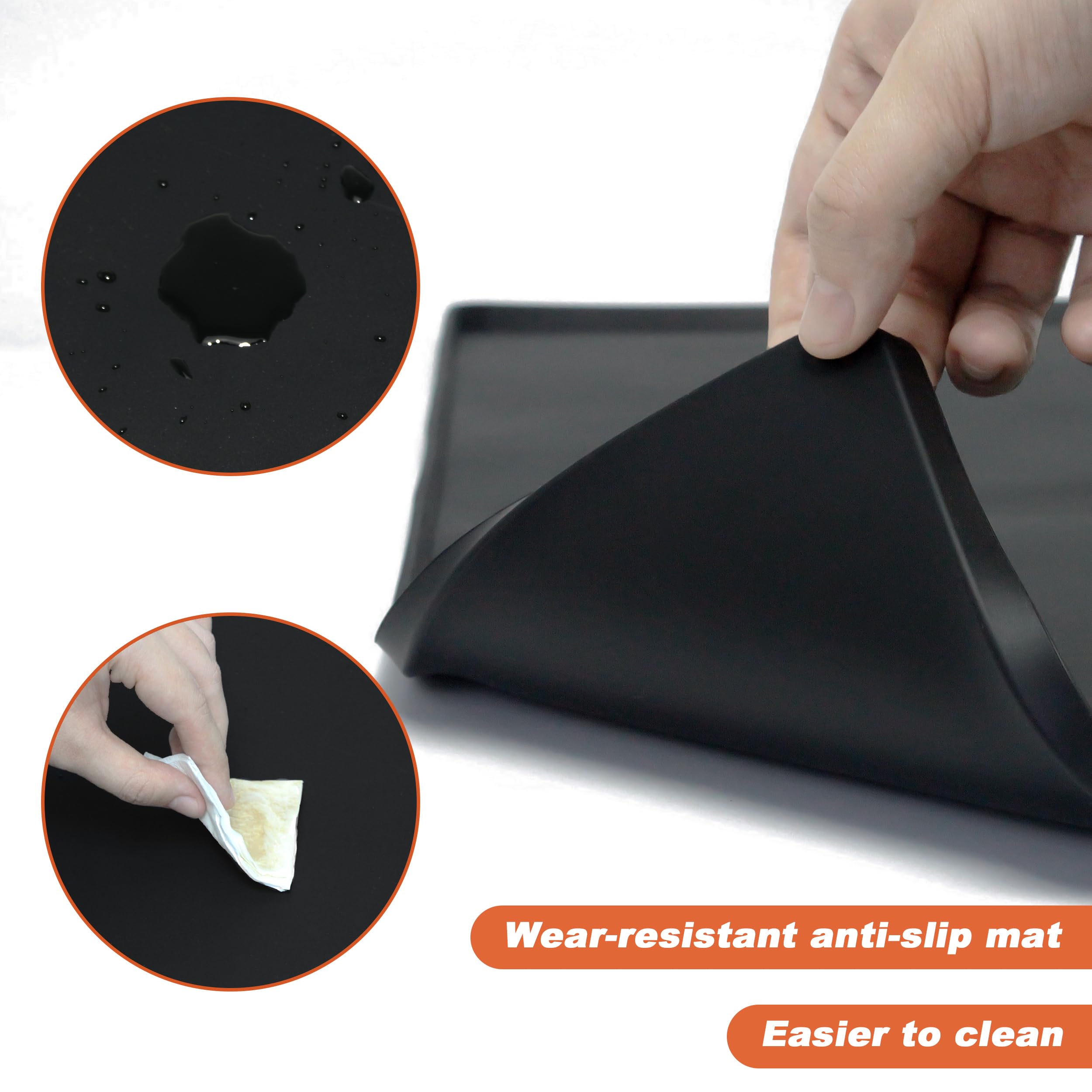 Silicone Coffee Mat, 24 x 16 Inch Non-Slip Heat Resistant, Large and Small Combination Bar Mat, Convex Edge Spill Resistant Design for Coffee Machines and Kitchen Countertops,Straight Stripe Black