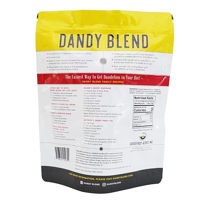 156 Cup Bag of Certified Organic Dandy Blend Instant Herbal Beverage with Dandelion, 11 oz. (312g) Bag