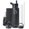 BUZIO 40oz Insulated Stainless Steel Water Bottle with Straw & 3 Lids