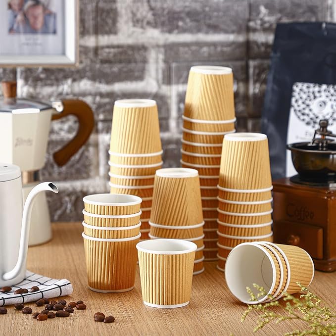 Uiifan 350 Pieces 4 oz Ripple Wall Insulated Coffee Cups Bulk Disposable Espresso Paper Corrugated Travel Coffee Cups for Hot Cold Drink Cappuccino Beverage Tea Party