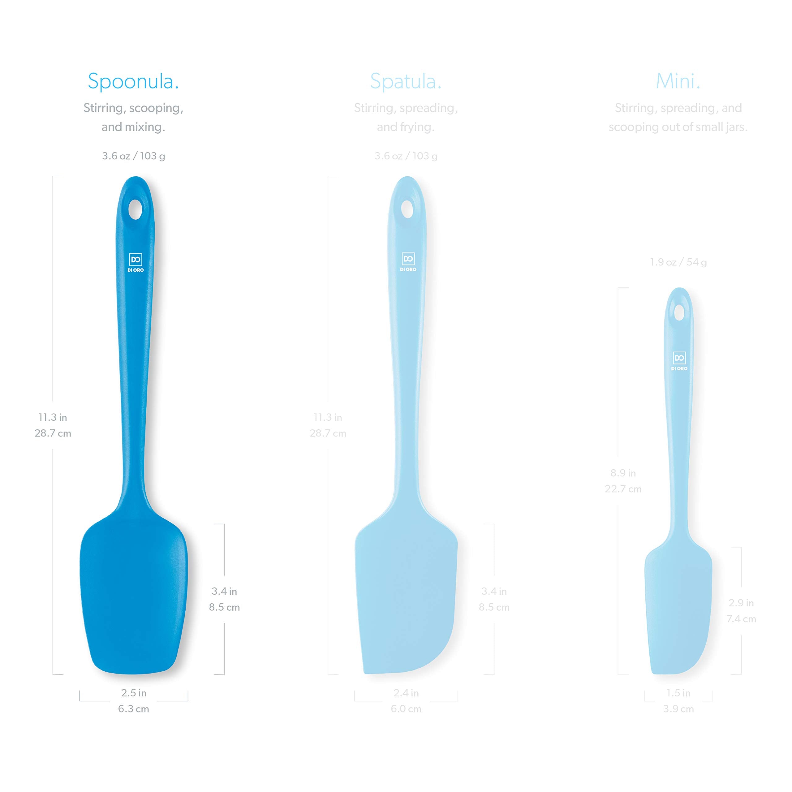 DI ORO Silicone Spoon Spatula - Forever Warranty - 600°F Heat-Resistant Large Silicone Spoonula Scraper - BPA Free Nonstick Cookware Safe Rubber Kitchen Utensil for Baking, Cooking, & Mixing (Blue)