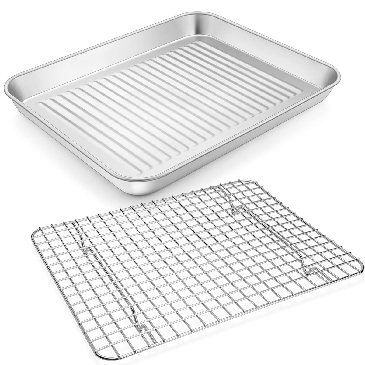 P&P CHEF Baking Pan with Wire Rack, Oven Sheet Tray, 12.5 x 9.7 x 1 Inch