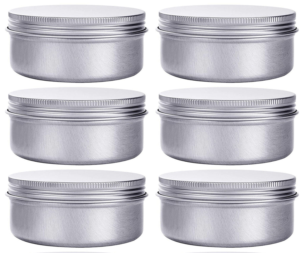 6 Ounce Aluminum Cans 180 mL Screw Lid Metal Storage Tins Containers for Storing Spices, Candies, Lip Balm, Candles, 6 Pcs.