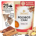 BREWIX, Rooibos Chai Tea Bags (25 Pyramid Tea Bags) Caffeine-Free, Herbal Tea, South African Red Tea | Rooibos, Cardamom, Cinnamon, Black Pepper, Nutmeg, Ginger & Clove