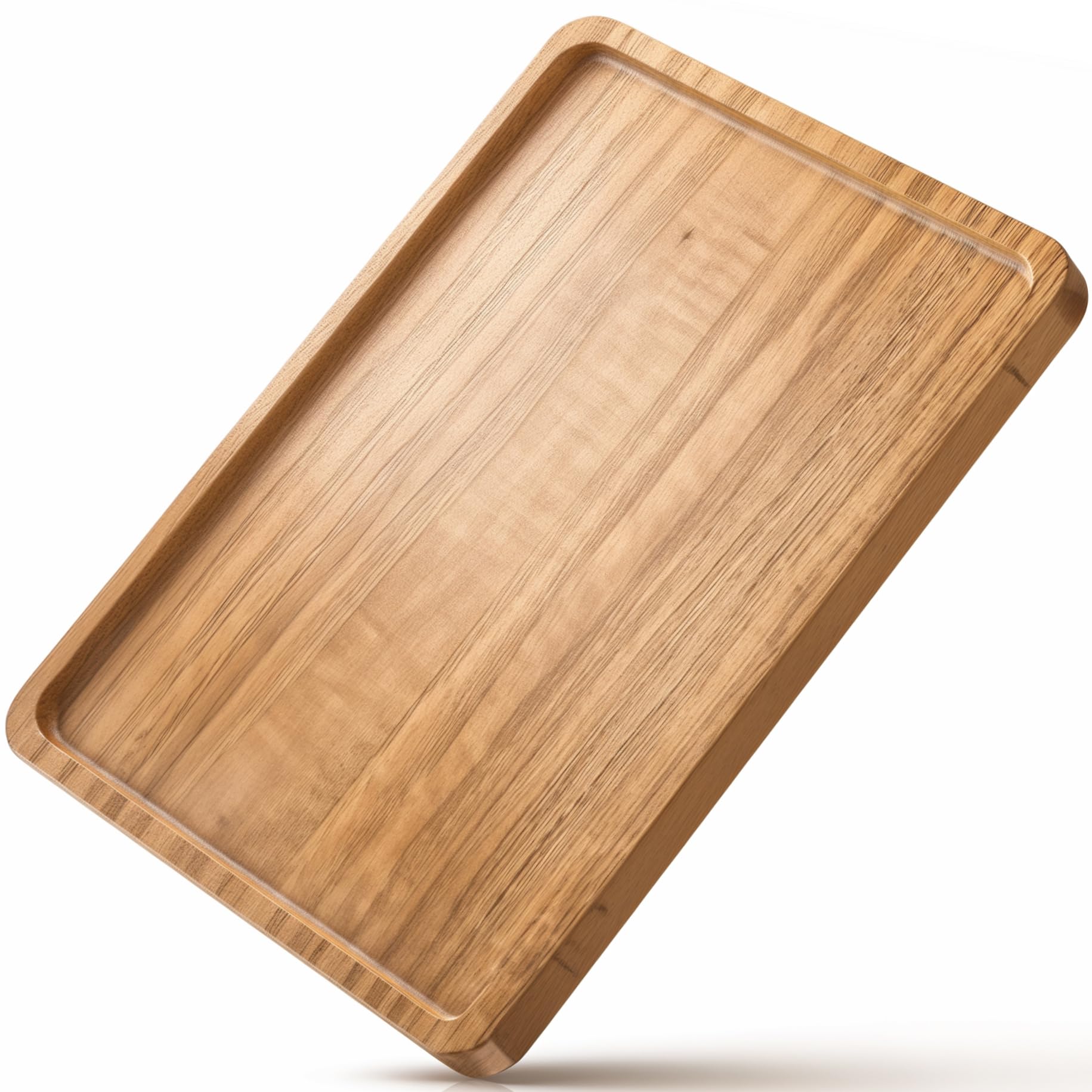Oebberru Wood Tray for Coffee Tea Extra Large Wooden Serving Tray for Food Fruit Snack Decorative Serving Platter, 17.7x13.8 Inches, Light Color