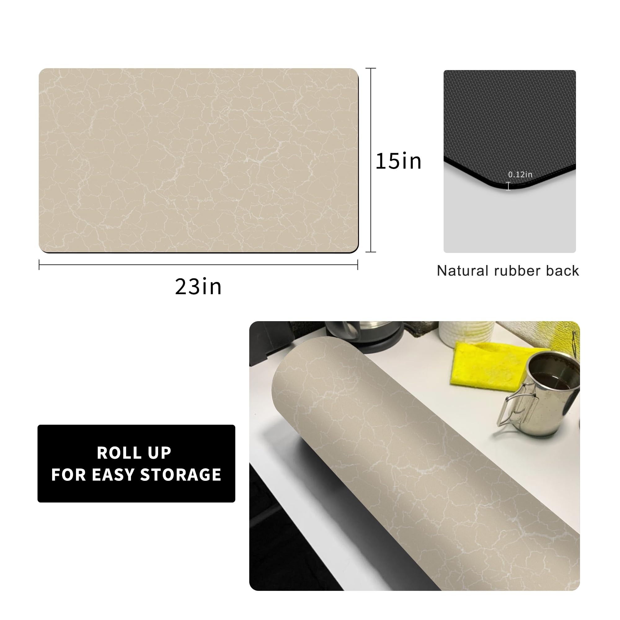 Coffee Bar Mat,Under Coffee Maker Mat,23"x15"Coffee Tray Mat Under Coffee Machine,Rubber Coffee Maker Mat,Under Appliance Mats,Silicone Hot Mat for Coffee Machine,Dish Drying Mat, Marble Beige