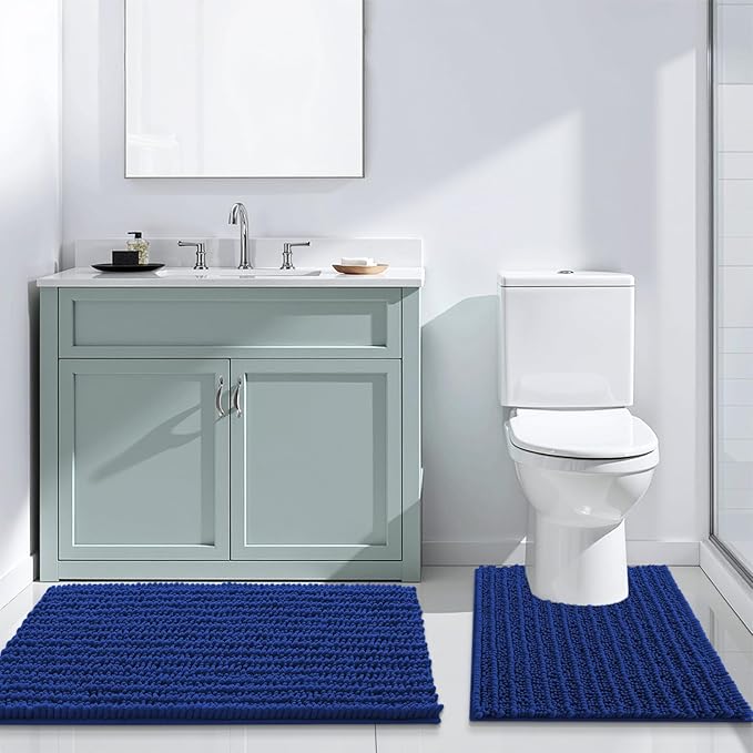 Arotive Luxury Chenille Bathroom Rug Mat, Extra Soft Thick Absorbent Shaggy Bath Rugs, Non-Slip Machine Wash Dry, Plush Bath Mats for Bathroom, Shower and Tub, 34x21, Royal Blue