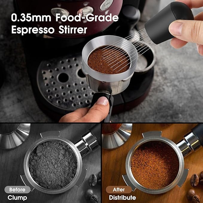 54mm Espresso Accessories Kit, Spring Loaded Calibrated Tamper, WDT Tool and Dosing Funnel Set Fits Espresso Coffee Machines and 54 mm Portafilters