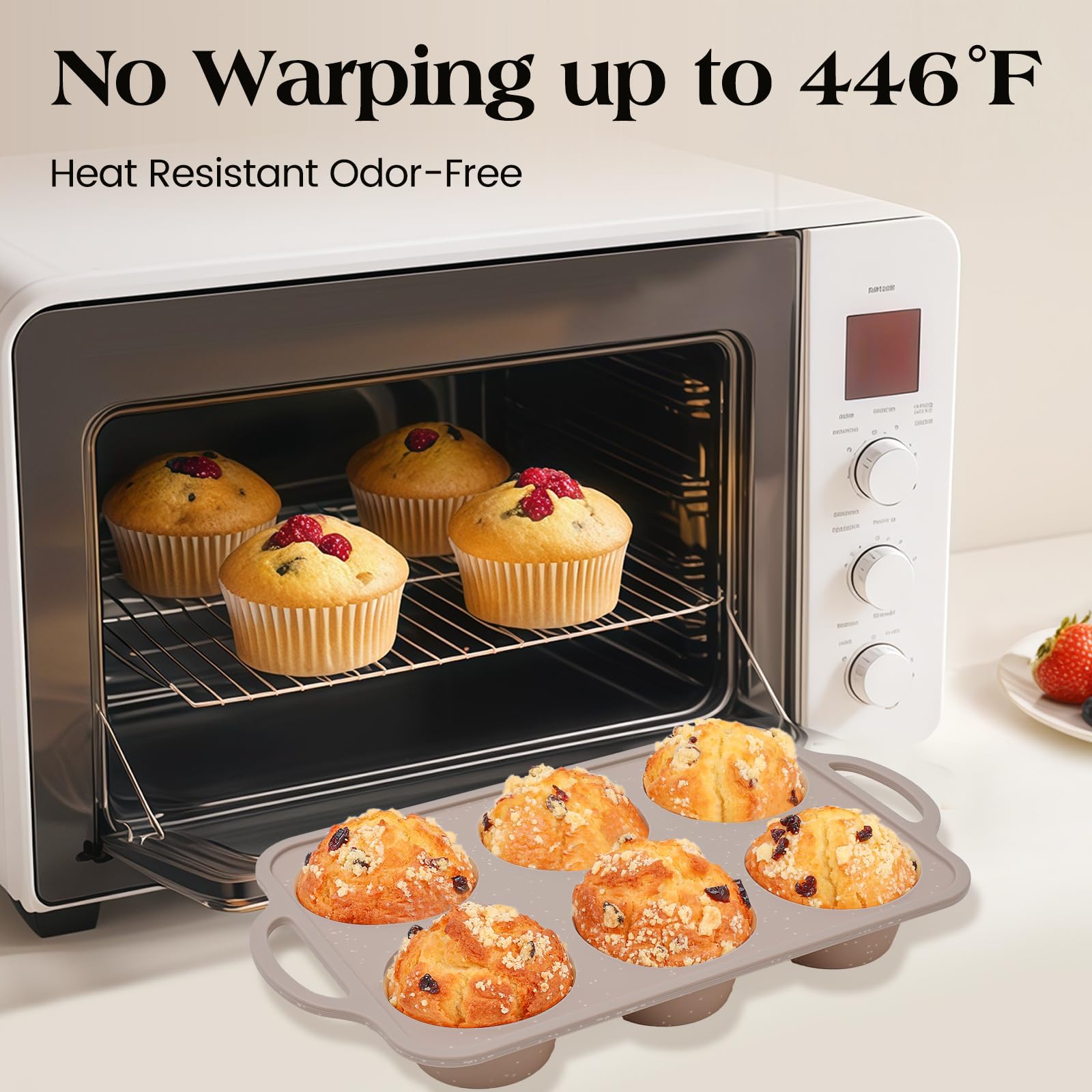Vinino 2Pack Jumbo Silicone Muffin Pans for Baking with Metal Reinforced Frame, 6 Cups Large Size Nonstick Silicone Cupcake Pan, BPA Free Oven Dishwasher Safe Baking Mold for Muffins Cupcakes