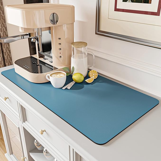 AMOAMI Coffee Mat - Hide Stain Rubber Backed Absorbent Dish Drying Mat for Kitchen Counter - Fits Under Coffee Maker - Khaki 12X19