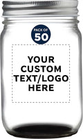 DISCOUNT PROMOS 50 Decorating Mason Jars Set, 12 oz. - Customizable Text, Logo - Canning, Aluminum Lid - Black