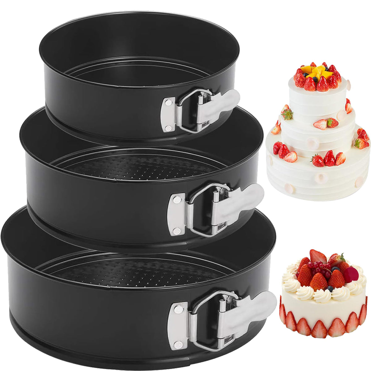GZMAISULEE Springform Cake Pan Set of 3 (4, 7, 9 Inch) Square Leakproof Nonstick Cheesecake Pans with Removable Bottom Carbon Steel Bakeware