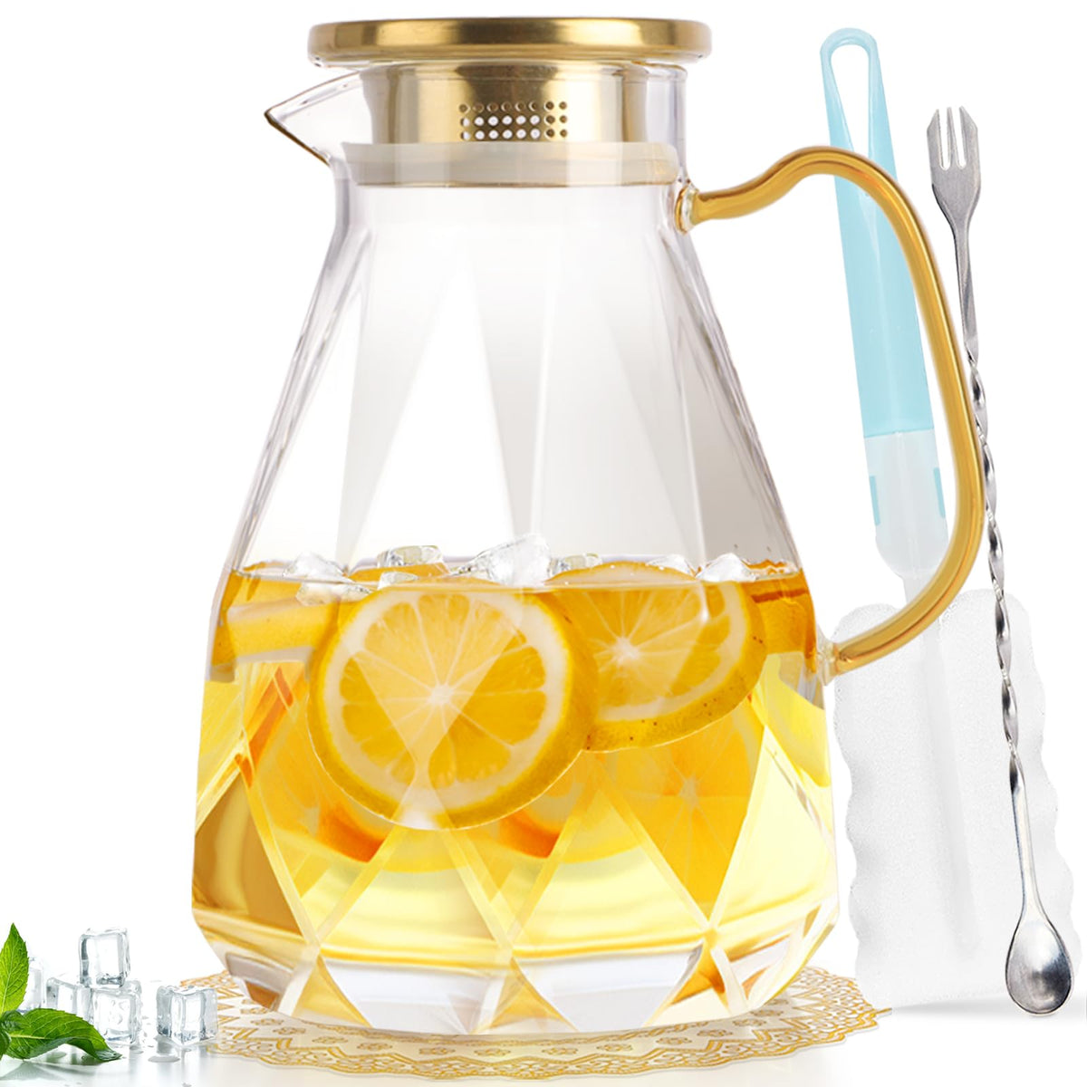 Yirilan Glass Pitcher, 2.2 Liter Water Pitcher With Lid