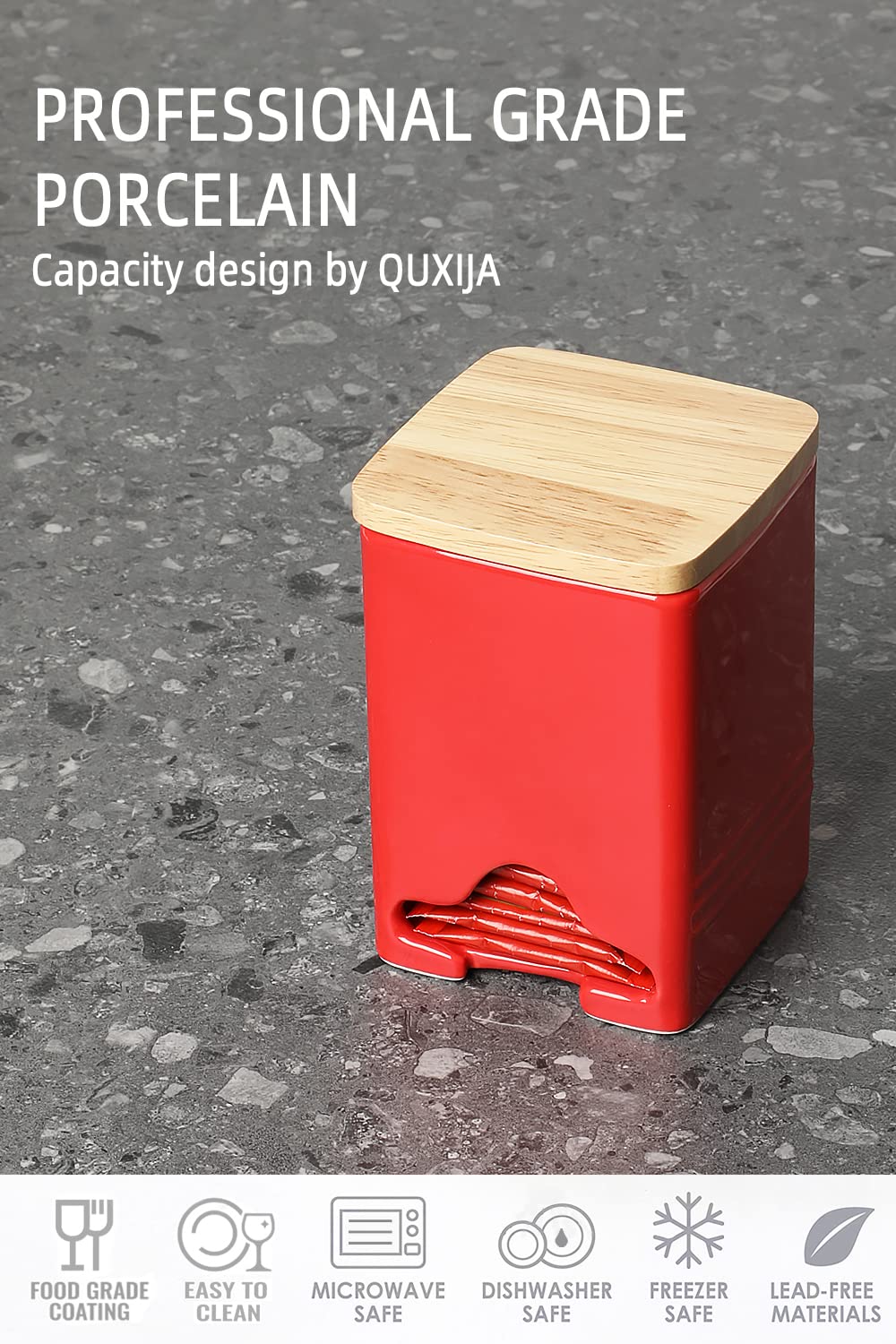 QUXIJA Ceramic Tea Bag Storage Organizer Caddy Holder with Lid (Red)