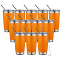 COMOOO 20oz Double Wall Vacuum Insulated Travel Mug Bulk Stainless Steel Tumbler with Lid and Straw Durable Powder Coated Insulated Coffee Cup for Cold & Hot Drinks (Orange, 12 pack