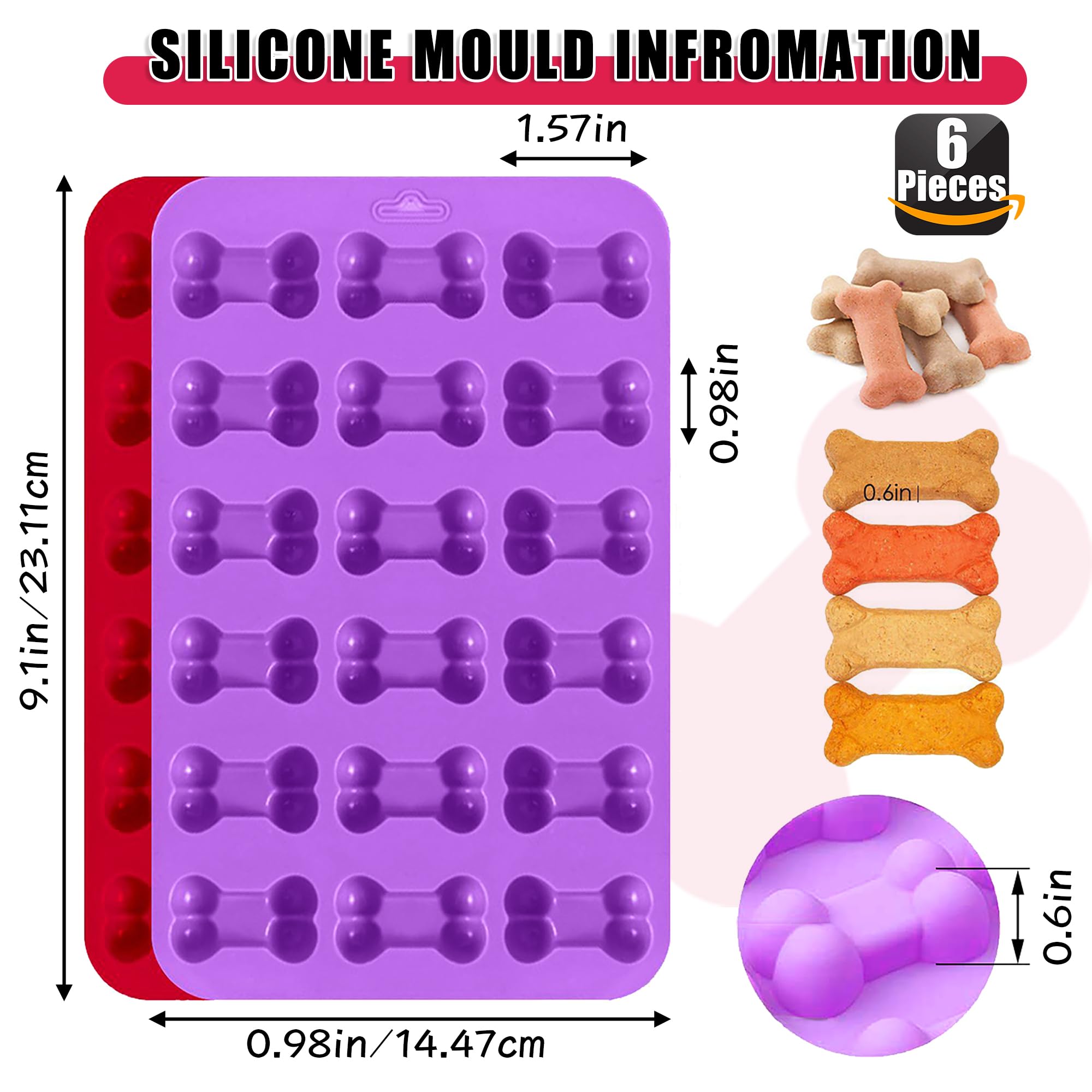 RUGVOMWM Puppy Dog Paw and Bone Silicone Molds for Baking, Non-Stick, Food Grade Silicone, For Chocolate, Candy, Jelly, Ice Cube, Dog Treats Dog Treat Mold - 6 Pack