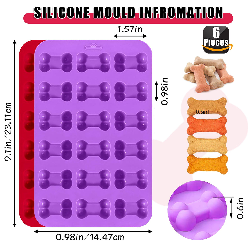 RUGVOMWM Puppy Dog Paw and Bone Silicone Molds for Baking, Non-Stick, Food Grade Silicone, For Chocolate, Candy, Jelly, Ice Cube, Dog Treats Dog Treat Mold - 6 Pack