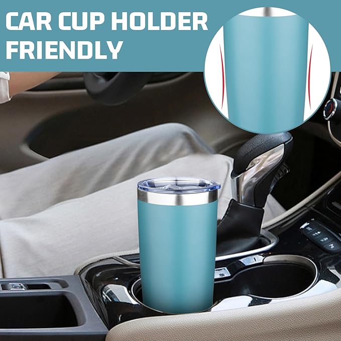 20oz Tumbler with Lid Double Wall Vacuum Insulated Travel Coffee Mug Stainless Steel Thermal Cup Powder Coated Sturdy Coffee Tumbler Bulk for Hot and Cold Beverage (Glacier blue,6)