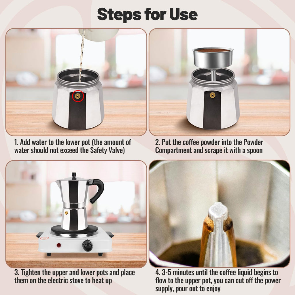 Vaolvpant 6 Cup Aluminum Moka Pot Classic Stovetop Espresso Coffee Maker 300ml 10oz Coffee maker Percolator Mocha Pot Greca Coffee Maker Cafe Makers for Italian and Cuban Café Brewing Silver