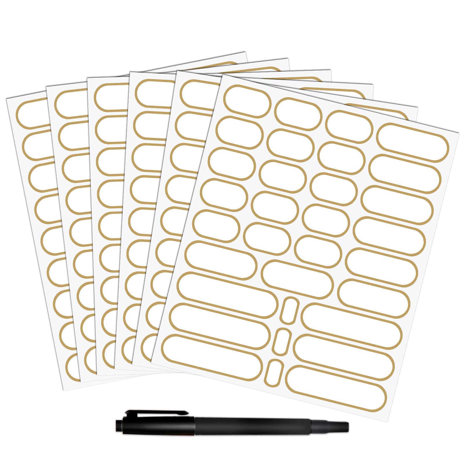 192pcs Removable Bottle Labels Waterproof Self-Adhesive Kitchen Home Edit Food Label Stickers with Gold Border for Food Containers Mason Jars Storage Bins Daycare Organization,with Marker Pen