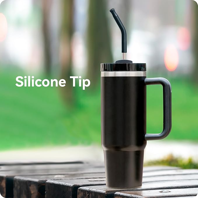 Snowfall Metal Straw Reusable for Stanley 30 OZ, 2 Pcs Long Stainless Steel Drinking Straws with Silicone Tip, 1 Straw Brush, BPA Free (Cream Gray)