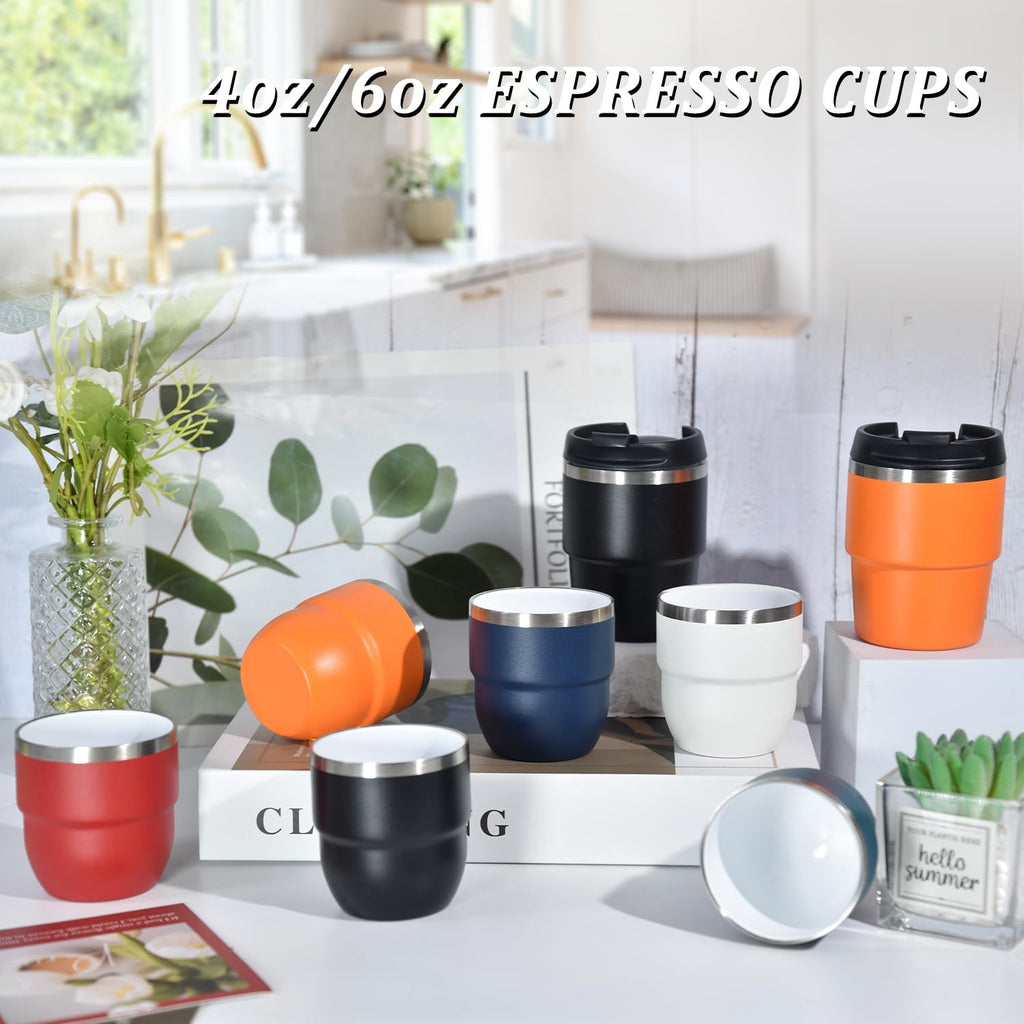 CHLJAR Espresso Cups, 4oz Insulated Espresso Cup Set of 2, Espresso Shot Cups, Stainless Steel Espresso Glasses, Stackable Mini Tumbler, Small Cup for Coffee