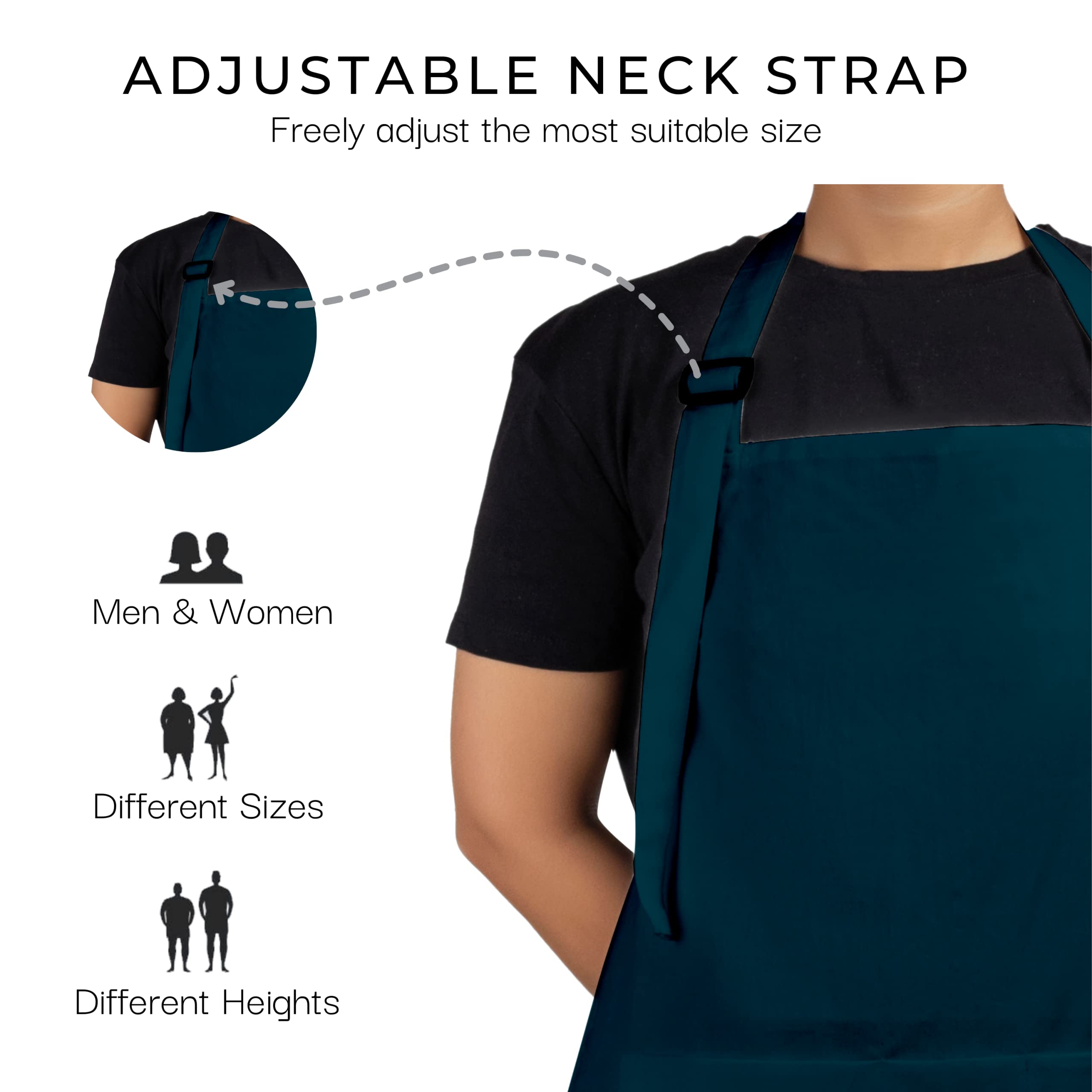 RAJRANG Chef Apron for Women Men - Pockets Cotton Kitchen Cooking Full Length Aprons Reflecting Pond 35x27 Inches Pack of 5
