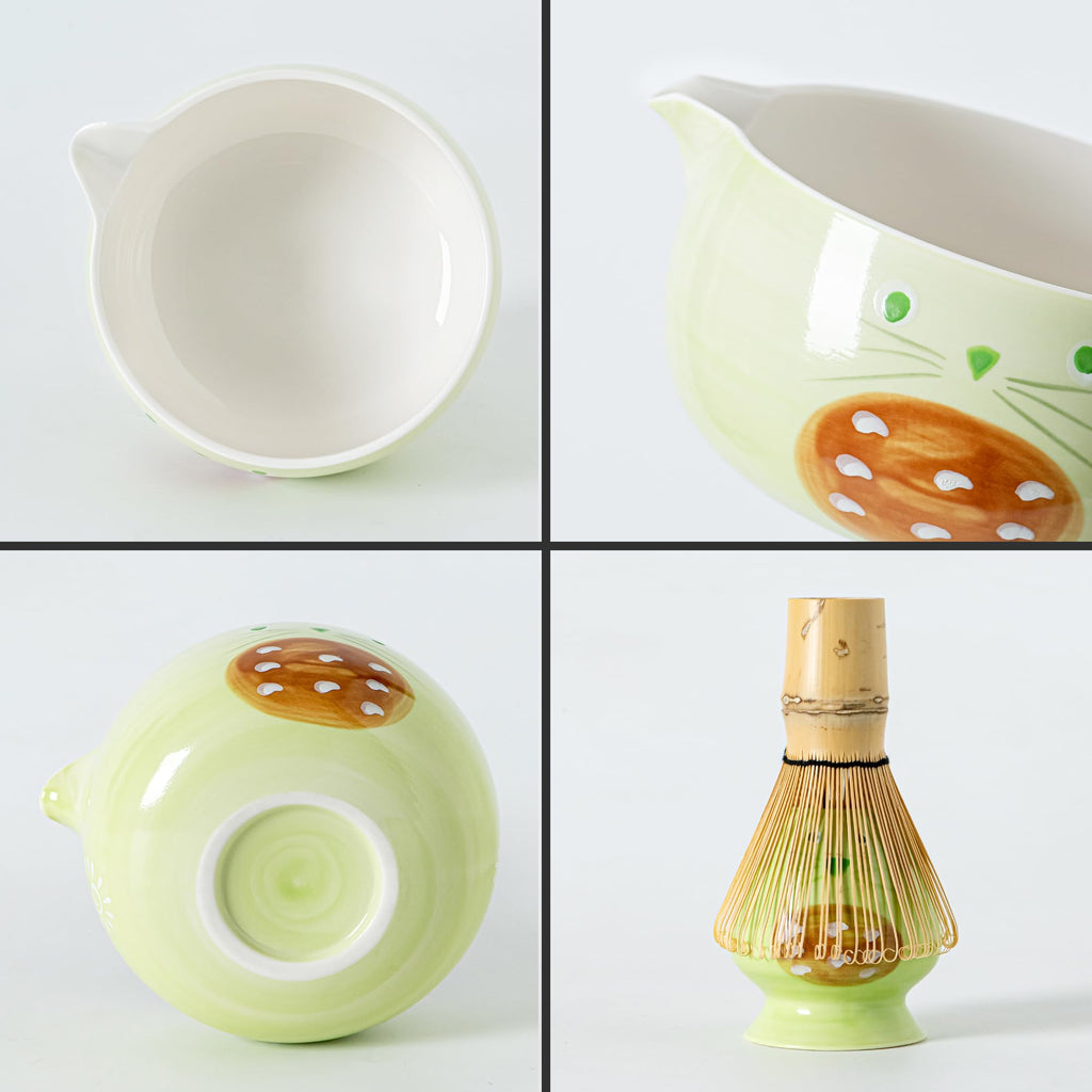 Matcha Whisk Set with Spout, Bowl & Holder, Cute Ceramic Teacups Gift - Cat