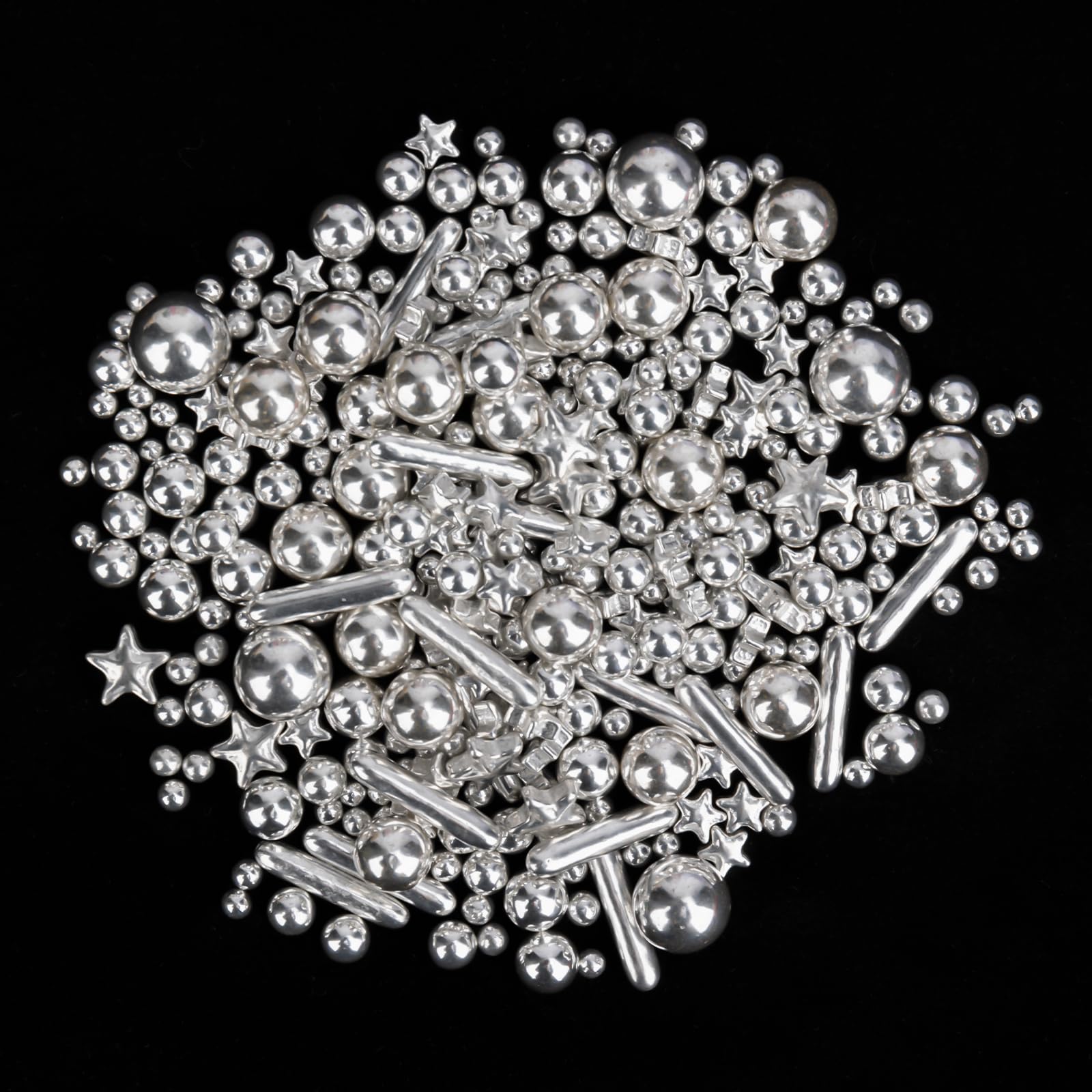 Twisweet Silver Pearl Rods Star Sprinkles, Edible Sugar Sprinkles for Cake Decorating, Mix Size Candy Pearls for Baking Cake Topper Ice Cream Cupcake Cookie Dessert Decorations, Wedding Valentines Birthday Christmas Easter Supplies (130g/4.58oz)