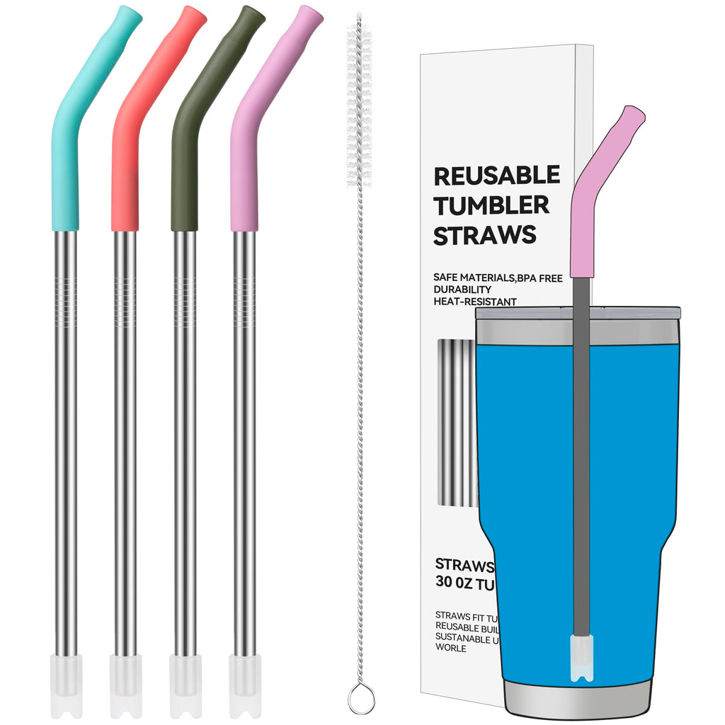 30 oz Straight Metal Straws with Silicone Tip for 30 oz Tumbler