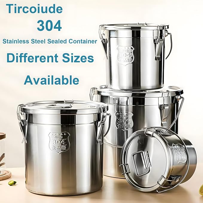 304 Stainless Steel Kitchen Airtight Canister, 12L 3.1 gal Rice Oil Food Storage Bucket Transport Can with andles Airtight Lid for Rice Flour Grain Coffee Bean Pail Container