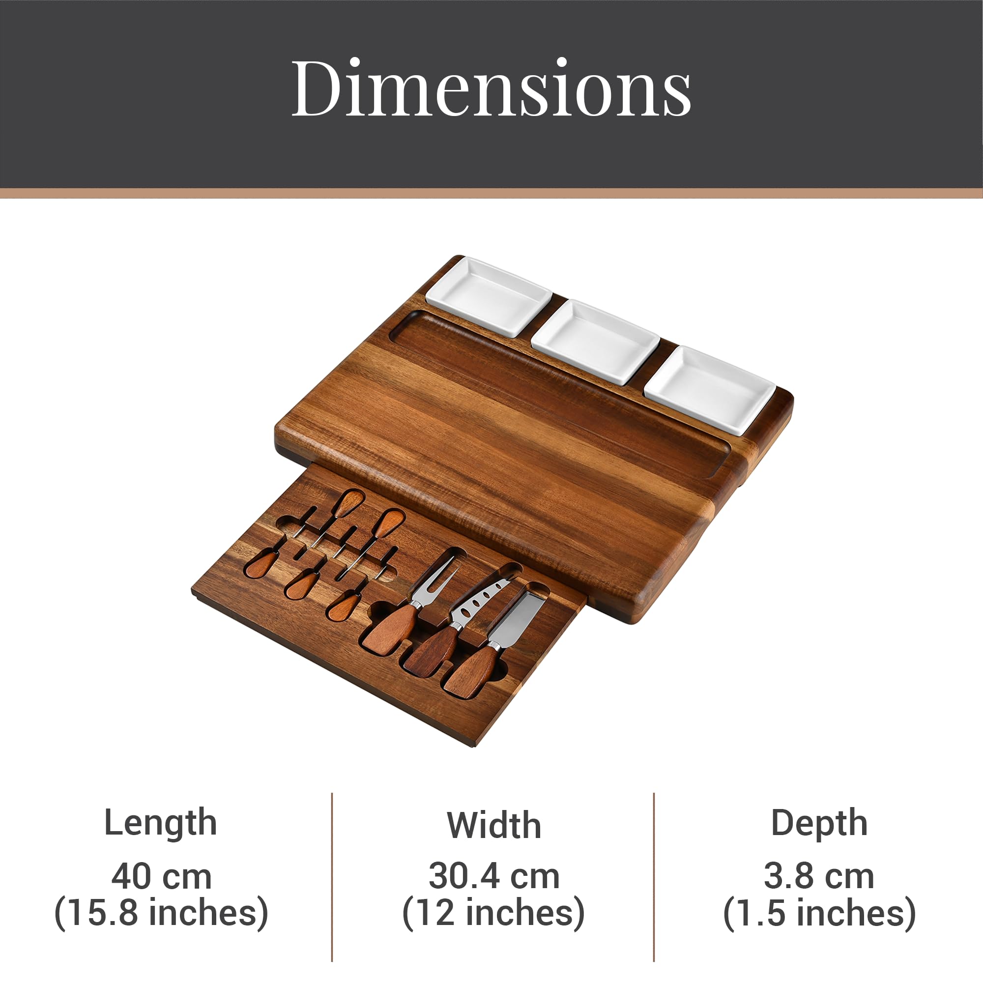 Shanik Large Acacia Wood Charcuterie Board Set with 3 Removable Ceramic Bowls & Serving Utensils - Housewarming, Wedding, Bridal Shower, Home and Kitchen, New Home Gift Ideas for Women, Gifts