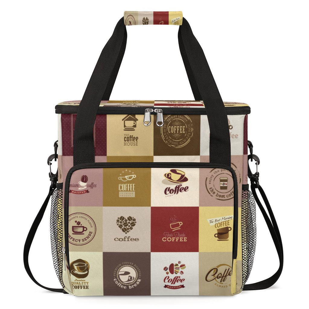 FengQuGou Set of Coffee Icons Maker Carring Bag Travel Carrying Storage Tote Compatible with Keurig K-Mini or Plus Portable Single Serve Brewer Case Pockets for K-cup Pods