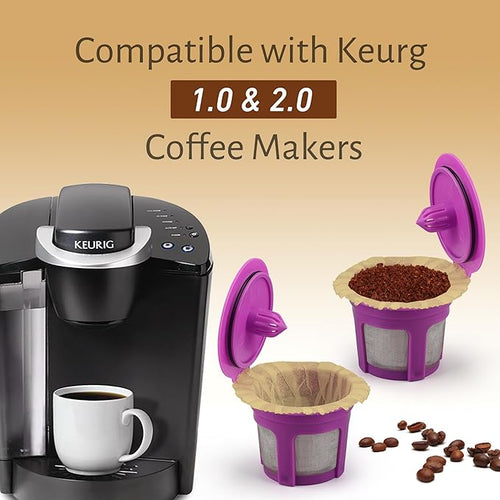 100 Count Natural Disposable Coffee Filters with 2 Reusable K Cups for Keurig 1.0 and 2.0 Coffee Makers