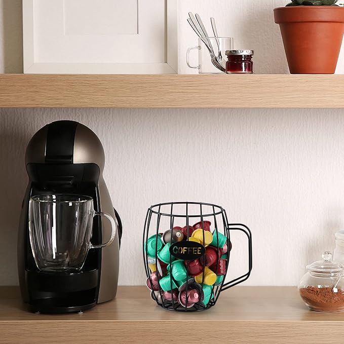 MOLIGOU Coffee Pod Basket, Black, Round, Modern, Rustic, Country-Chic, K Cup Storage, Organizer, Decor, Kitchen Counter, Coffee Bar